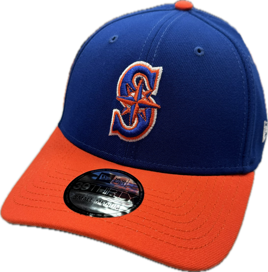 Boise State Broncos Inspired Seattle Mariners New Era 39Thirty Flex Fit Hat (Blue/Orange)