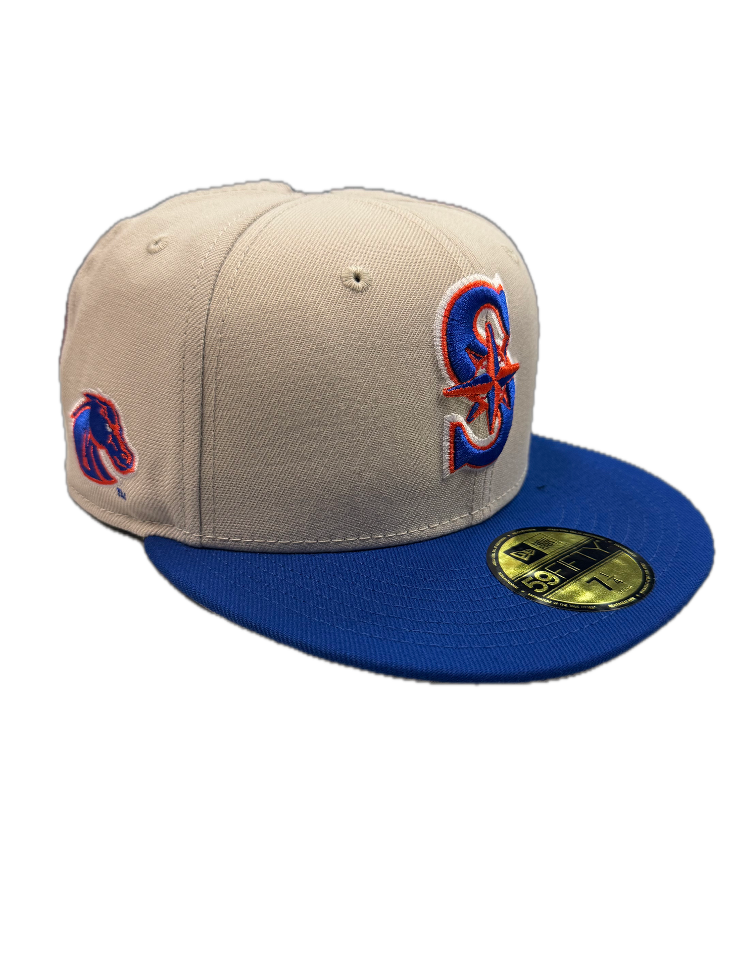 Boise State Broncos Inspired Seattle Mariners New Era 59Fifty Fitted Hat (Stone/Blue)