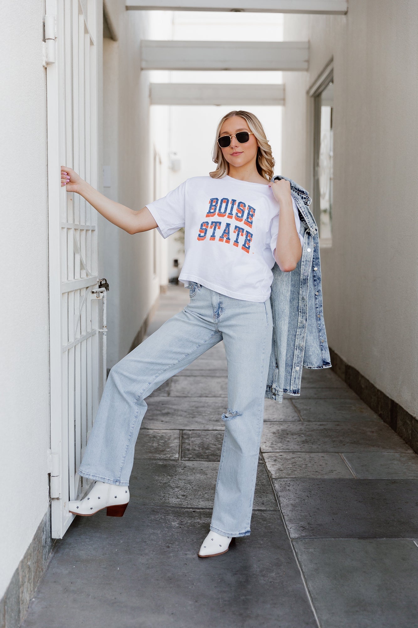 Boise State Broncos Gameday Couture Women's Claim To Fame Boxy-Fit Crop T-Shirt (White)