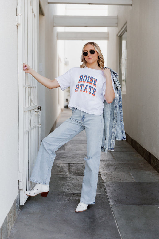 Boise State Broncos Gameday Couture Women's Claim To Fame Boxy-Fit Crop T-Shirt (White)