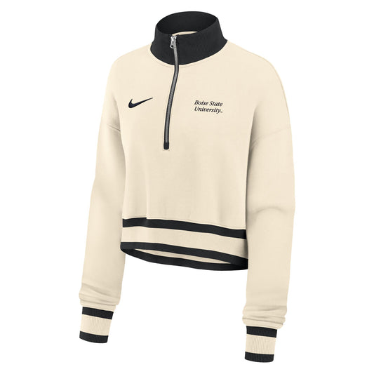 Boise State Broncos Nike Women's Cropped 1/4 Zip Sweatshirt (Cream)