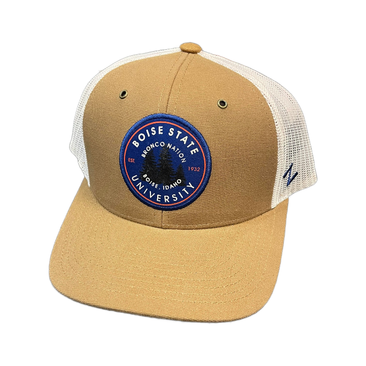 Boise State Broncos Zephyr Trucker Snapback Hat (Khaki/White)