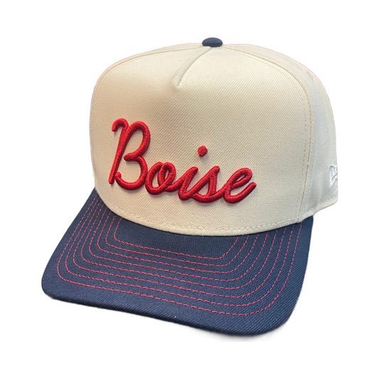 New Era Script Boise 9Fifty A-Frame Snapback Hat (Cream/Navy)