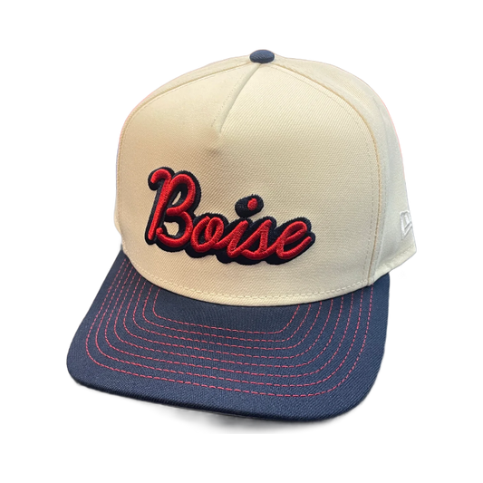 New Era Script Outline Boise 9Fifty A-Frame Snapback Hat (Cream/Navy)