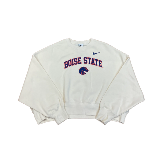 Boise State Broncos Nike Women's Oversized Cropped Crewneck Sweatshirt (Cream)