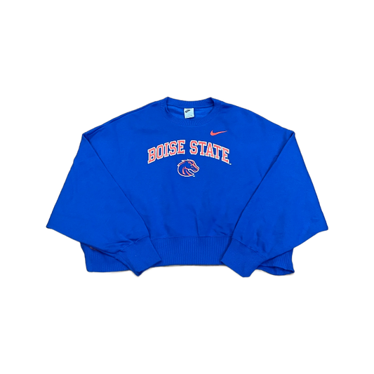 Boise State Broncos Nike Women's Oversized Cropped Crewneck Sweatshirt (Blue)