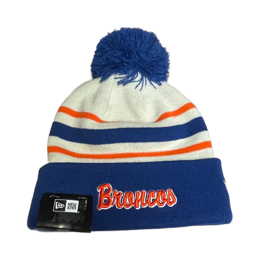 Boise State Broncos New Era Retro Striped Pom Beanie (Cream/Blue)