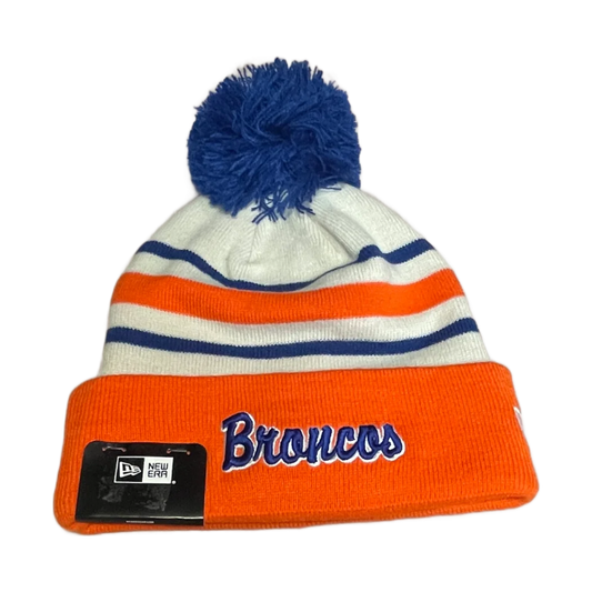 Boise State Broncos New Era Retro Striped Pom Beanie (Cream/Orange)