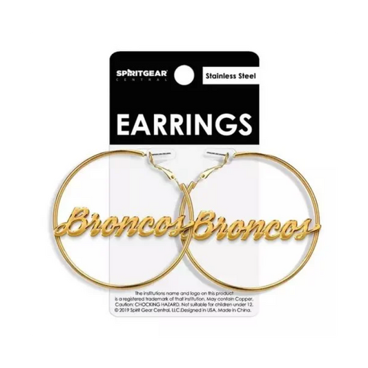 Boise State Broncos Spirit Gear Central Gold Plated Hoop Earrings