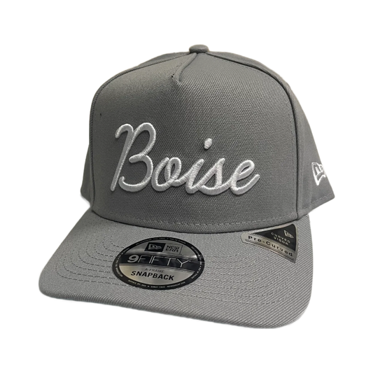 New Era Script Boise 9Fifty A-Frame Snapback Hat (Light Grey)