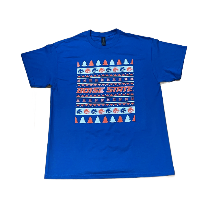 Boise State Broncos Select Men's Ugly Sweater Christmas T-Shirt (Blue)