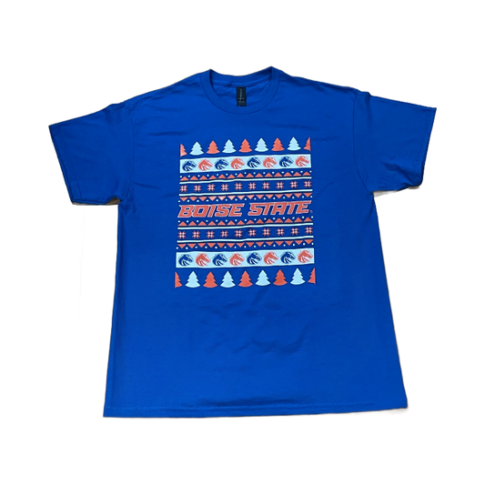 Boise State Broncos Select Men's Ugly Sweater Christmas T-Shirt (Blue)
