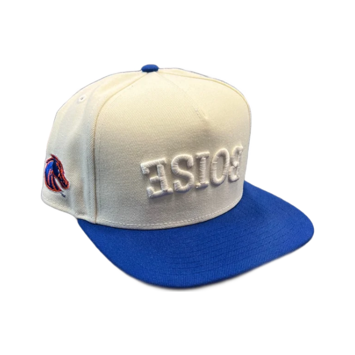Boise State Broncos New Era Upside Down "Boise" 9Fifty A-Frame Stretch Snapback Hat (Cream/Blue)