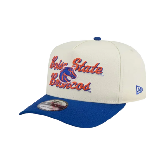 Boise State Broncos New Era Cursive 9Fifty A-Frame Snapback Hat (Cream/Blue)