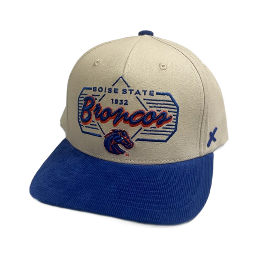 Boise State Broncos CapX Corduroy Bill Cursive Snapback Hat (Almond/Blue)