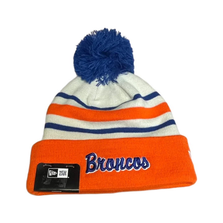 Boise State Broncos New Era Retro Striped Pom Beanie (Cream/Orange)