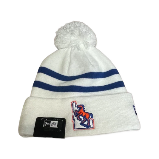 Boise State Broncos New Era Retro Striped Pom Beanie (White)