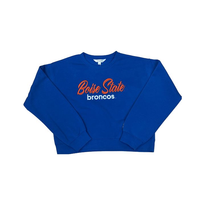Boise State Broncos Women's ZooZatz Cropped Crewneck Sweatshirt (Blue)