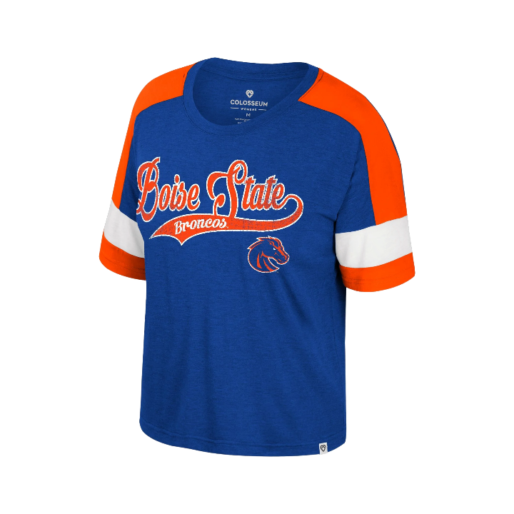 Boise State Broncos Women's Colosseum Cropped Color Block T-Shirt (Blue)