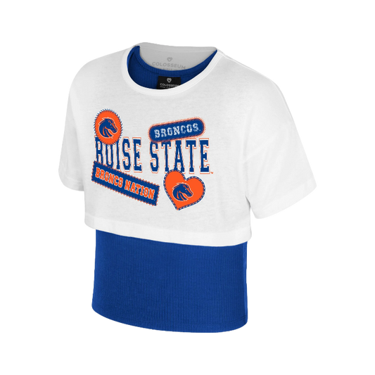 Boise State Broncos Girl's Colosseum Two-Piece T-Shirt (White/Blue)