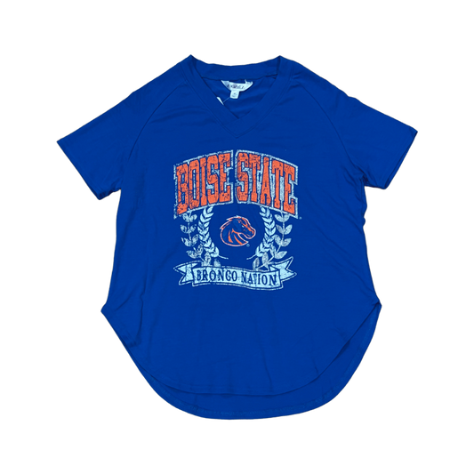 Boise State Broncos Women's ZooZatz Glitter V-Neck T-Shirt (Blue)