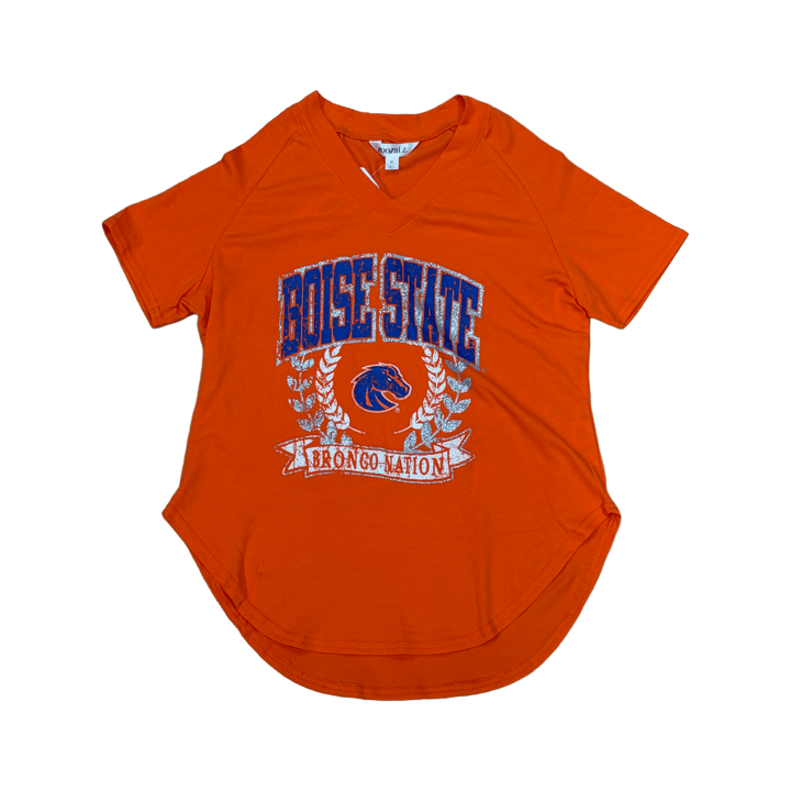 Boise State Broncos Women's ZooZatz Glitter V-Neck T-Shirt (Orange)