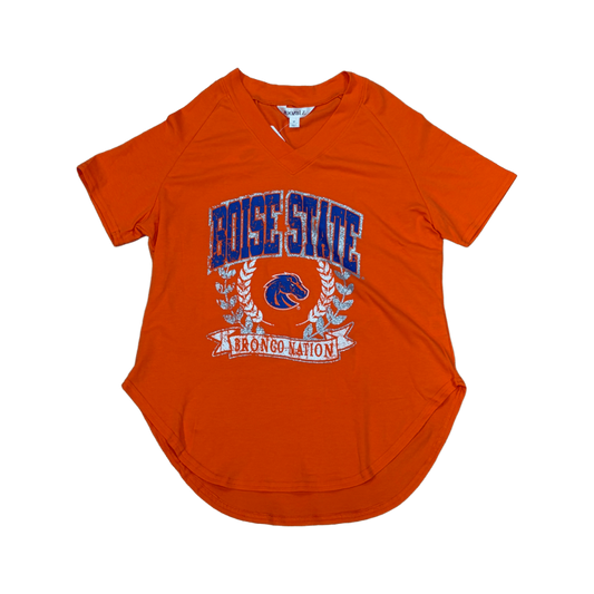 Boise State Broncos Women's ZooZatz Glitter V-Neck T-Shirt (Orange)
