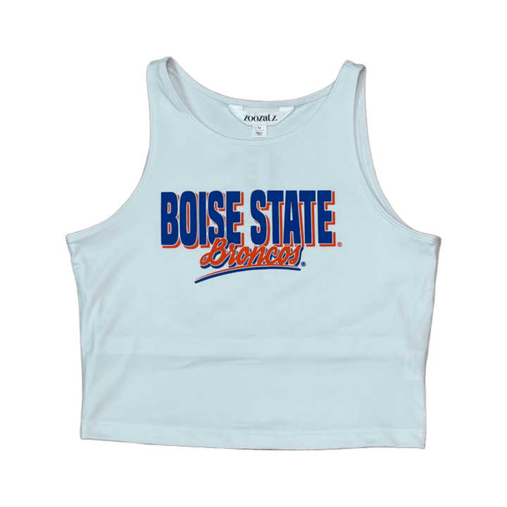 Boise State Broncos Women's ZooZatz Cropped Tank Top T-Shirt (White)