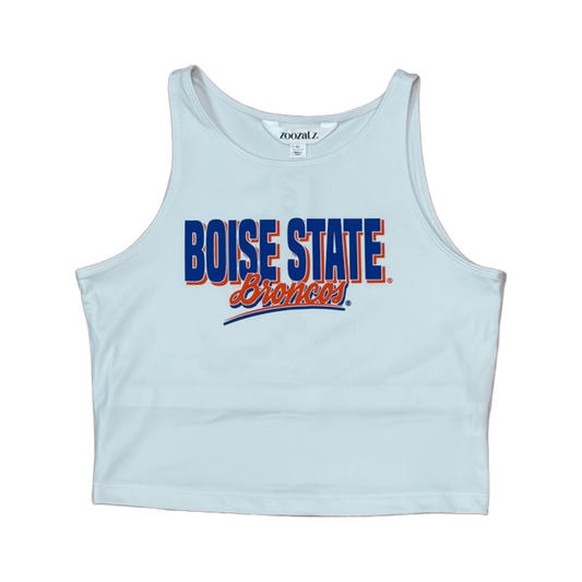 Boise State Broncos Women's ZooZatz Cropped Tank Top T-Shirt (White)