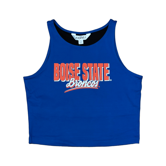 Boise State Broncos Women's ZooZatz Cropped Tank Top T-Shirt (Blue)