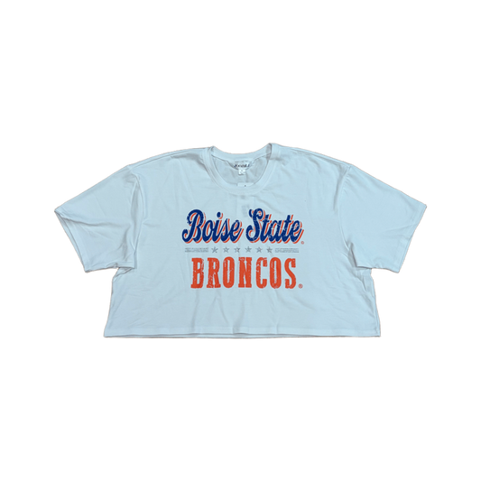Boise State Broncos Women's ZooZatz Oversized Cropped T-Shirt (White)