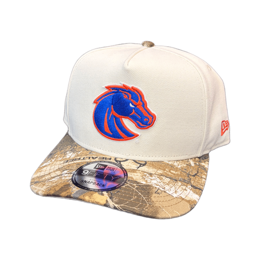 Boise State Broncos New Era Real Tree 9Fifty A-Frame Snapback Hat (Cream/Camo)