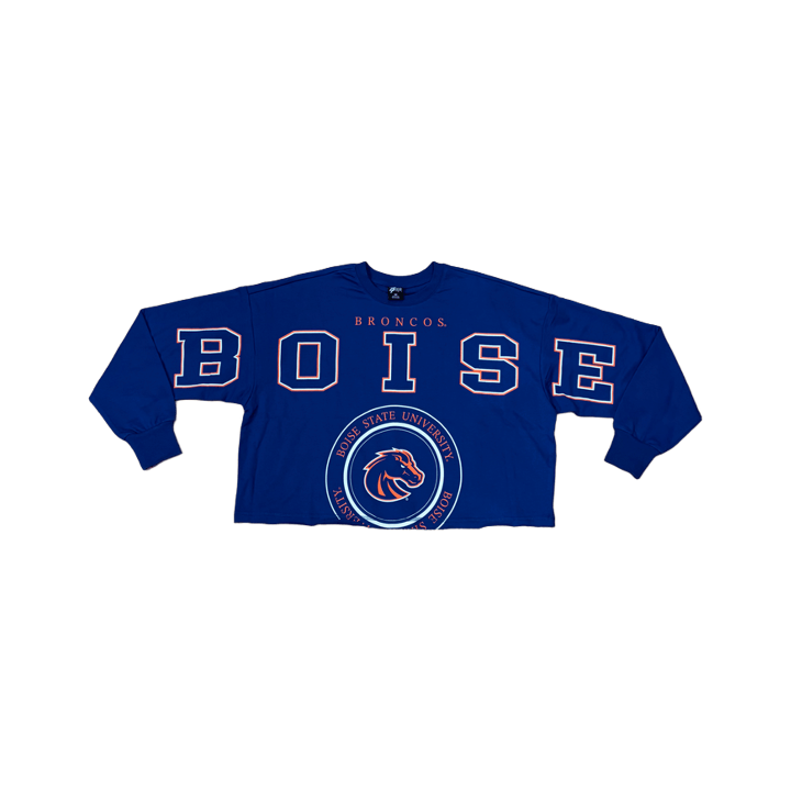 Boise State Broncos Women's GIII Cropped Long Sleeve T-Shirt (Blue)