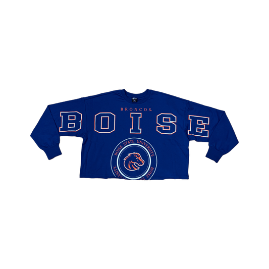 Boise State Broncos Women's GIII Cropped Long Sleeve T-Shirt (Blue)