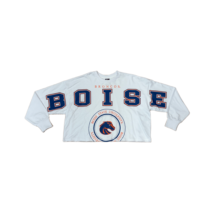 Boise State Broncos Women's GIII Cropped Long Sleeve T-Shirt (White)