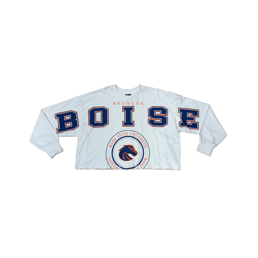 Boise State Broncos Women's GIII Cropped Long Sleeve T-Shirt (White)