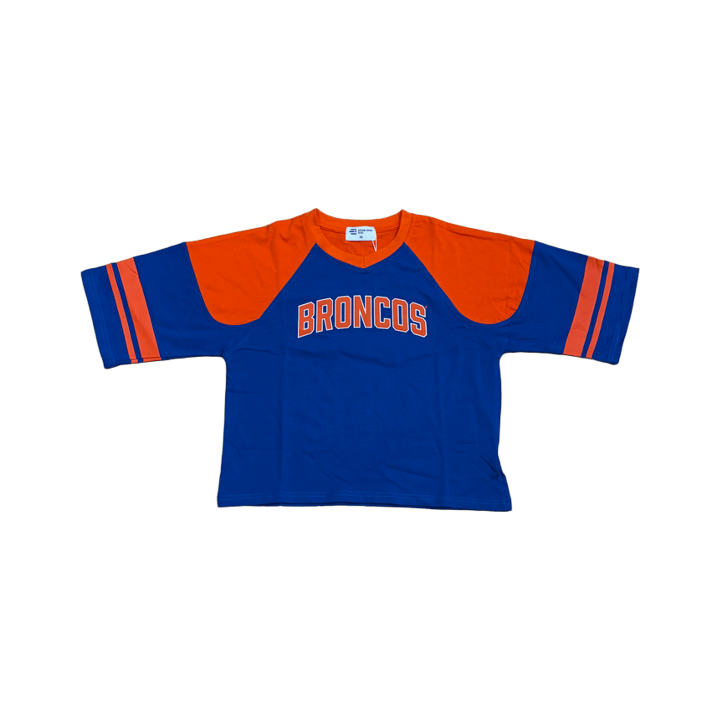 Boise State Broncos Women's Established & Co. Cropped 1/2 Sleeve Varsity T-Shirt (Blue/Orange)