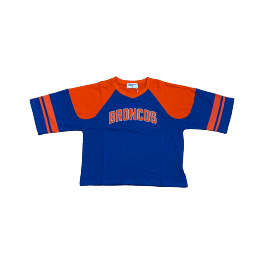Boise State Broncos Women's Established & Co. Cropped 1/2 Sleeve Varsity T-Shirt (Blue/Orange)