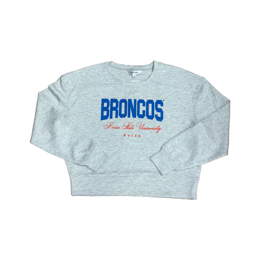 Boise State Broncos Women's ZooZatz Cropped Dri-Fit Crewneck Sweatshirt (Grey)