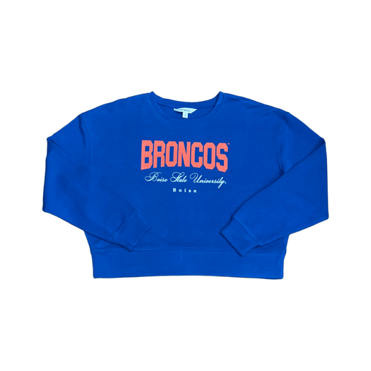 Boise State Broncos Women's ZooZatz Cropped Dri-Fit Crewneck Sweatshirt (Blue)