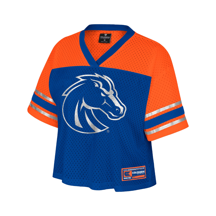 Boise State Broncos Women's Colosseum Cropped Bling Jersey (Blue/Orange)