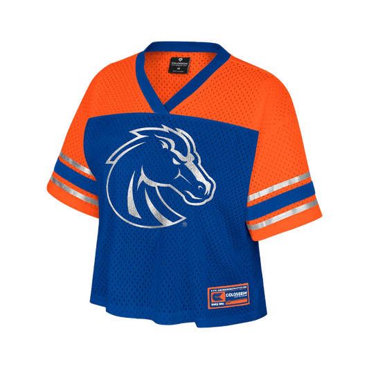 Boise State Broncos Women's Colosseum Cropped Bling Jersey (Blue/Orange)