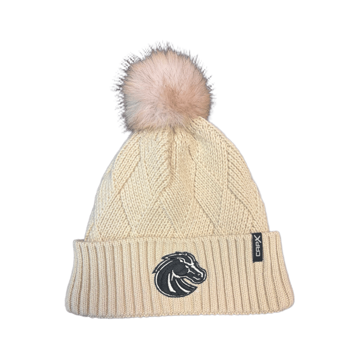 Boise State Broncos CapX Pom Beanie (Creme)