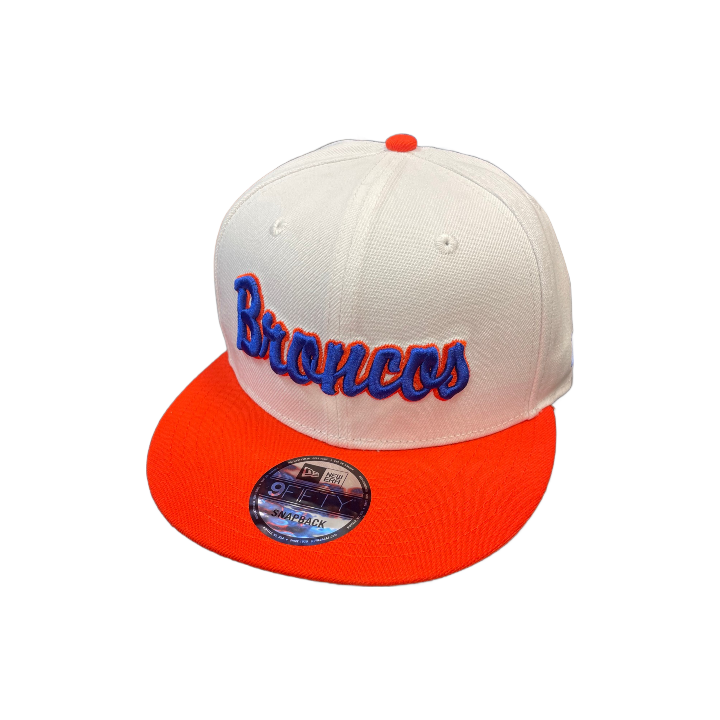 Boise State Broncos New Era Cursive Script 9Fifty Snapback Hat (White/Orange)