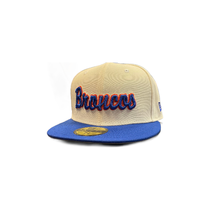 Boise State Broncos New Era Cursive Script 59Fifty Fitted Hat (Cream/Blue)