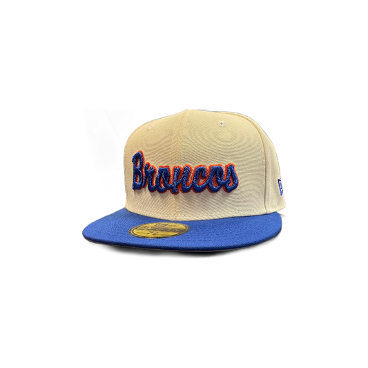 Boise State Broncos New Era Cursive Script 59Fifty Fitted Hat (Cream/Blue)