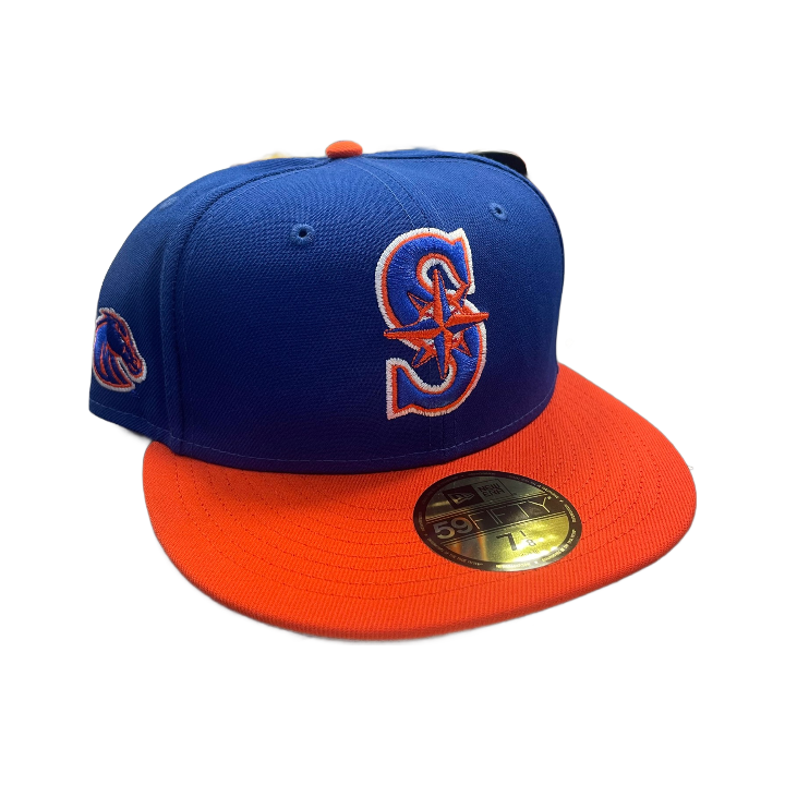 Boise State Broncos Inspired Seattle Mariners New Era 59Fifty Fitted Hat (Blue/Orange)