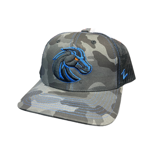 Boise State Broncos Zephyr Camo Trucker Snapback Hat (Black/Grey)