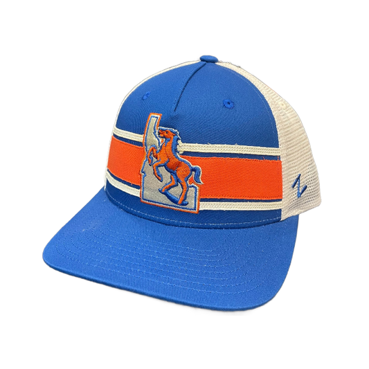 Boise State Broncos Zephyr Striped Vault Trucker Snapback Hat (Blue/White)