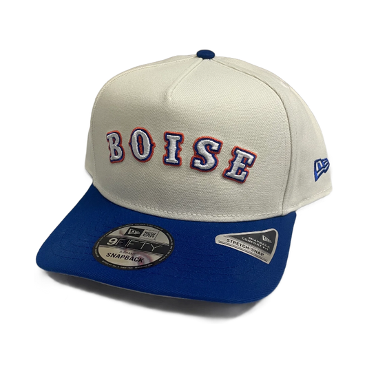 Boise State Broncos New Era Outline "Boise" White 9Fifty A-Frame Snapback Hat (Cream/Blue)